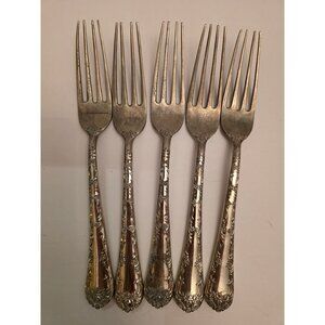 Vintage WM Rogers & Son Silver-Plated Enchanted Rose Flatware Forks Set Of 5